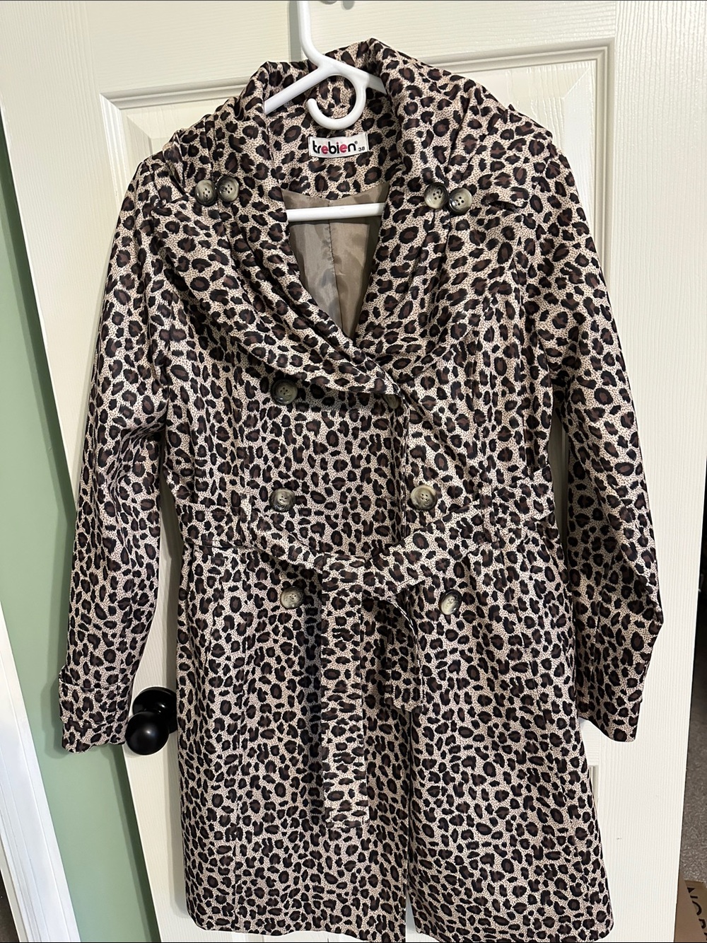 Leopard Print Trench Coat - Beige/Black
